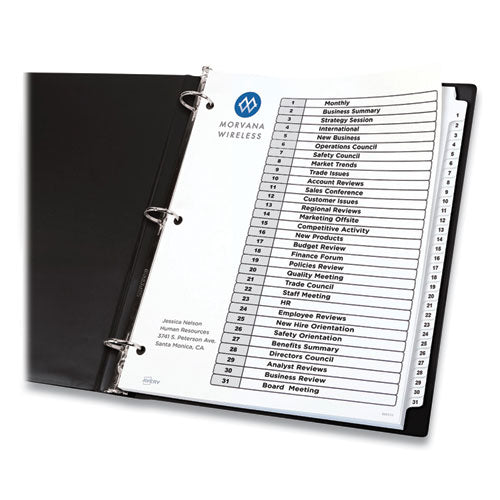 Image of Avery® Customizable Table of Contents Ready Index Black and White Dividers, 31-Tab, 1 to 31, 11 x 8.5, White, 6 Sets