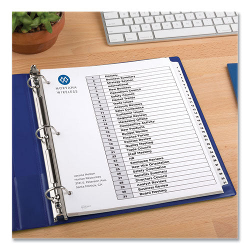 Image of Avery® Customizable Table of Contents Ready Index Black and White Dividers, 31-Tab, 1 to 31, 11 x 8.5, White, 6 Sets