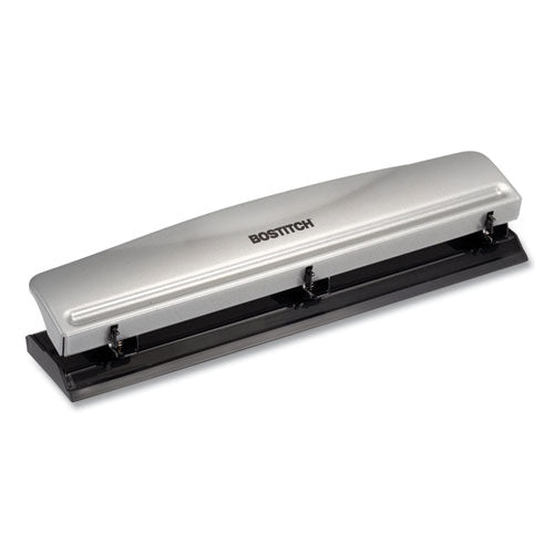 Image of Bostitch® 12-Sheet Three-Hole Punch, 9/32" Holes, Silver/black