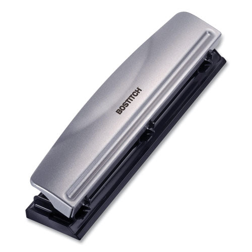 Image of Bostitch® 12-Sheet Three-Hole Punch, 9/32" Holes, Silver/black
