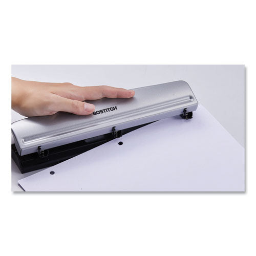 Image of Bostitch® 12-Sheet Three-Hole Punch, 9/32" Holes, Silver/black