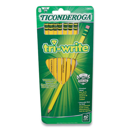 Image of Ticonderoga® TRI-WRITE TRIANGULAR PENCIL, HB (#2), BLACK LEAD, YELLOW BARREL, 8/PACK
