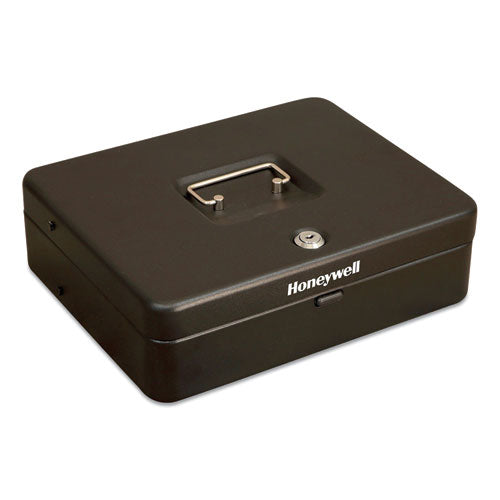 Image of Honeywell Tiered Cantidoor Lever Cash Box, 4 Bill, 5 Coin Slots, Key Lock, 11.9 X 9.7 X 3.5, Steel, Black