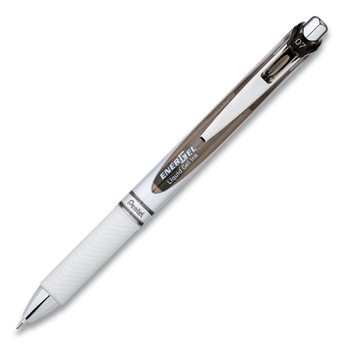 Image of Pentel® Energel Pearl Gel Pen, Retractable, Medium 0.7 Mm, Black Ink, White/black Barrel, 3/pack