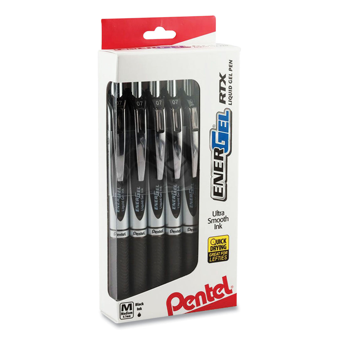 Image of Pentel® Energel Rtx Gel Pen, Retractable, Medium 0.7 Mm, Black Ink, Black/silver Barrel, Dozen