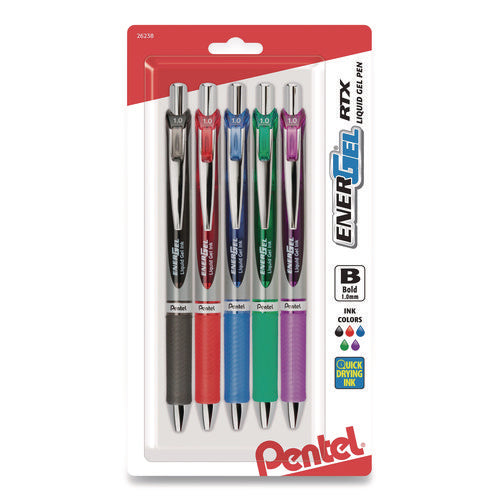 Image of Pentel® Energel Rtx Gel Pen, Retractable, Bold 1 Mm, Assorted Ink And Barrel Colors, 5/pack