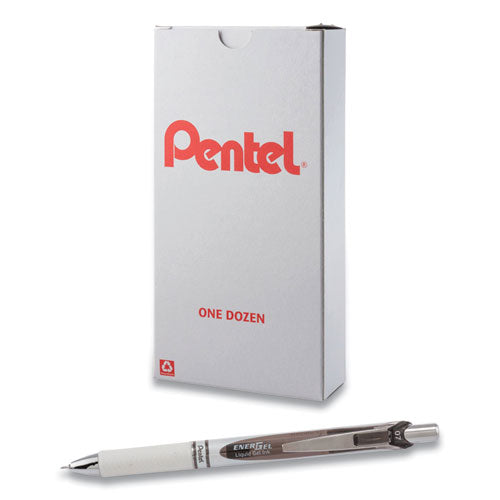 Image of Pentel® Energel Pearl Gel Pen, Retractable, Medium 0.7 Mm, Black Ink, White/black Barrel, Dozen