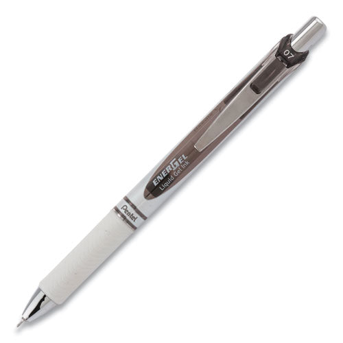 Image of Pentel® Energel Pearl Gel Pen, Retractable, Medium 0.7 Mm, Black Ink, White/black Barrel, Dozen