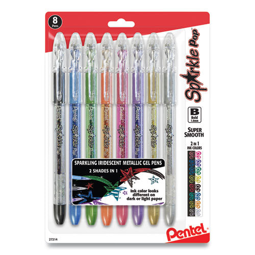 Image of Pentel® Sparkle Pop Metallic Gel Pen, Stick, Bold 1 Mm, Assorted Ink Colors, Clear Barrel, 8/pack