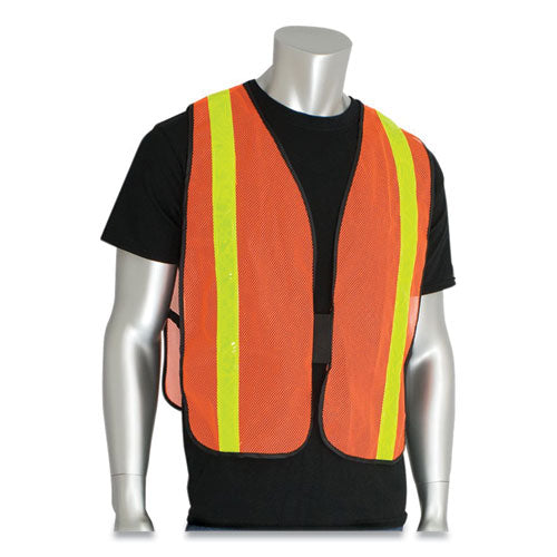 Image of PIP Hook and Loop Safety Vest, One Size Fits Most, Hi-Viz Orange with Yellow Prismatic Tape