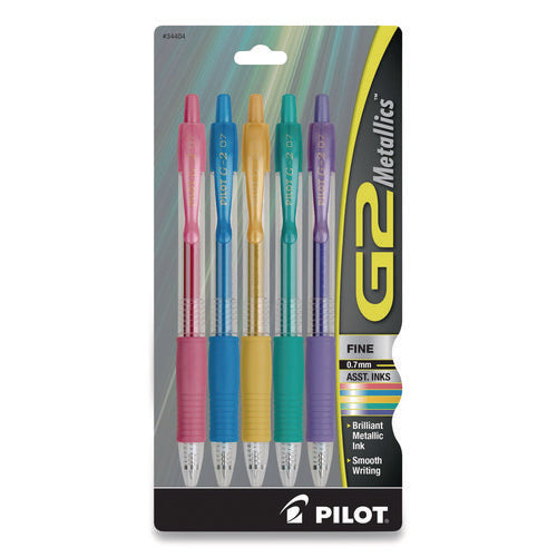 Image of Pilot® G2 Metallics Gel Pen, Retractable, Fine 0.7 mm, Assorted Metallic Ink and Barrel Colors, 5/Pack