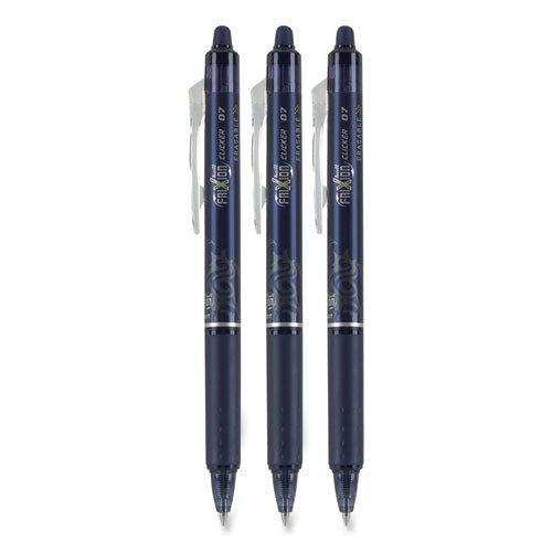 Image of Pilot® FriXion Clicker Erasable Gel Pen, Retractable, Fine 0.7 mm, Navy Ink, Navy Barrel, 3/Pack