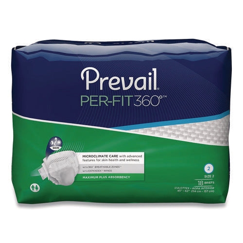 Image of Prevail® Per-Fit360 Degree Briefs, Maximum Plus Absorbency, Size 2, 45" To 62" Waist, 72/carton