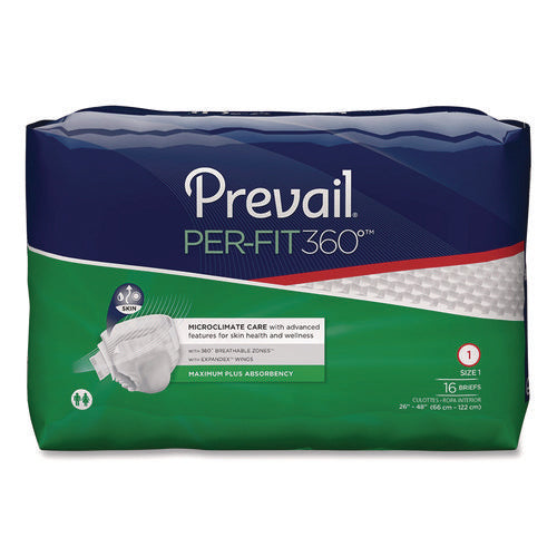 Image of Prevail® Per-Fit360 Degree Briefs, Maximum Plus Absorbency, Size 1, 26" To 48" Waist, 96/carton