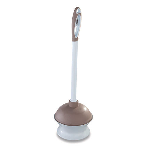 Image of Quickie® Plastic Toilet Plunger And Caddy With Microban, 16" Plastic Handle, 6.5" Dia, White/taupe