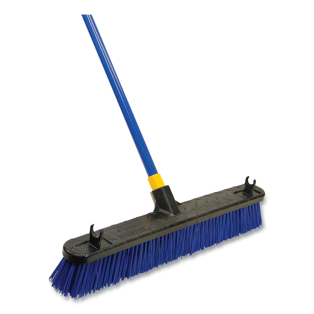 Image of Quickie® Bulldozer Rough Surface Pushbroom, 24 X 60, Pet/powder Coated Steel Handle, Blue/black
