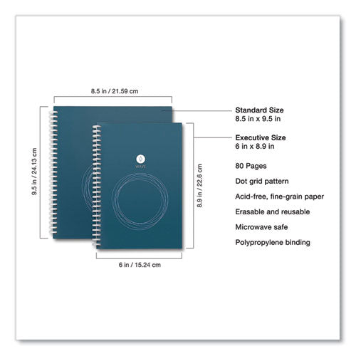 Image of Rocketbook Wave Smart Reusable Notebook, Dotted Rule (4 sq/in), Blue Cover, (40) 9.5 x 8.5 Sheets
