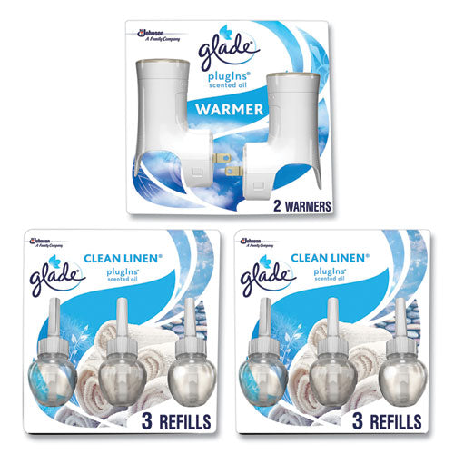 Image of Glade® Plugin Scented Oil, Clean Linen, 0.67 oz, 2 Warmers and 6 Refills/Pack