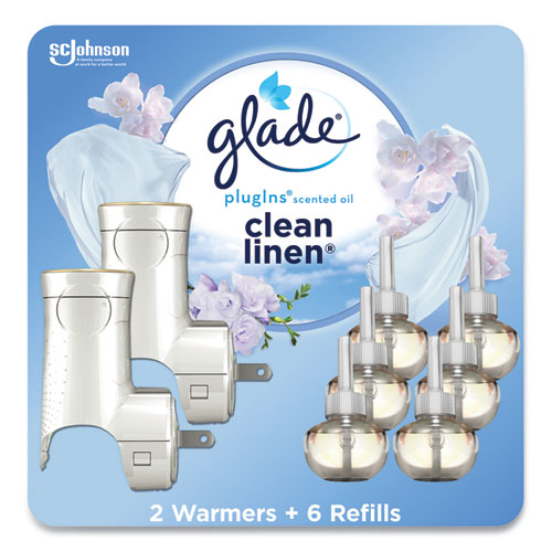 Image of Glade® Plugin Scented Oil, Clean Linen, 0.67 oz, 2 Warmers and 6 Refills/Pack