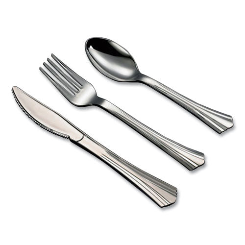 Image of Tablemate® Sterling Assorted Plastic Cutlery, Mediumweight, (20) Forks/(15) Knives/(15) Spoons, Plastic, Silver, 50/Pack