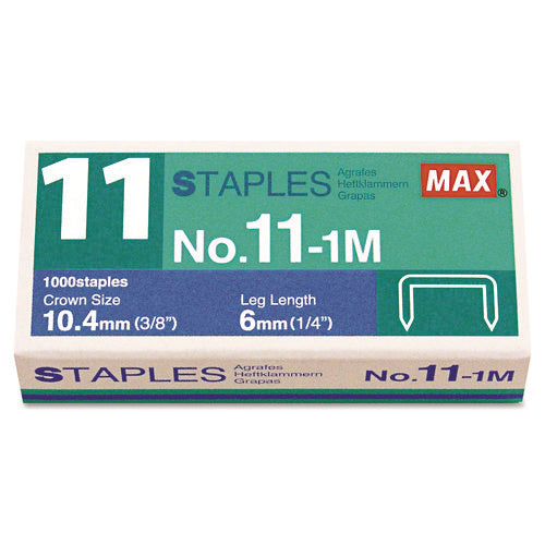 Image of MAX No. 11 Mini Staples, 0.25" Leg, 0.38" Crown, Steel, 1,000/box