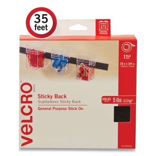 Image of VELCRO® Brand Sticky-Back Fasteners, Removable Adhesive, 0.75" X 35 Ft, Black