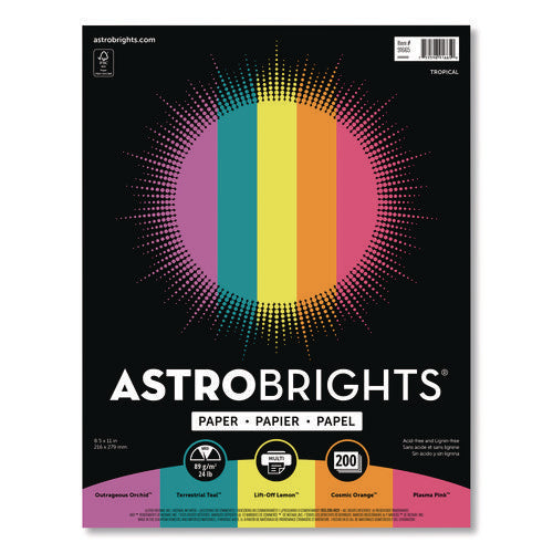 Image of Astrobrights® Color Paper - "Tropical" Assortment, 24 lb Bond Weight, 8.5 x 11, Assorted Tropical Colors, 500/Ream