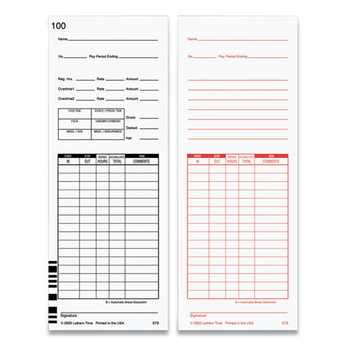 Image of Lathem® Time Time Clock Cards For Lathem Time 7000e/7500e, Two Sides, 3.38 X 8.78, 100/pack