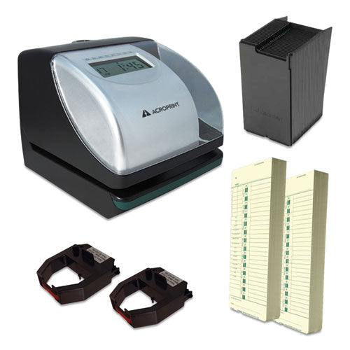 Image of Acroprint® ES700 Time Clock and Document Stamp Bundle, Digital Display, Black/Silver