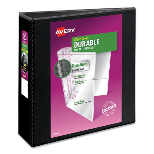 Image of Avery® Durable View Binder With Durahinge And Slant Rings, 3 Rings, 3" Capacity, 11 X 8.5, Black