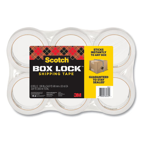 Image of Scotch® Box Lock Shipping Packaging Tape, 3" Core, 1.88" X 54.6 Yds, Clear, 6/pack