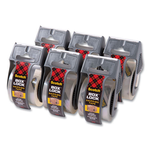 Image of Scotch® Box Lock Shipping Packaging Tape, 1.5" Core With Dispenser, 1.88" X 22.2 Yds, Clear, 6/pack