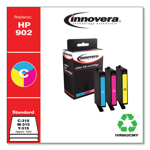 Image of Innovera® Remanufactured Cyan/Magenta/Yellow Ink, Replacement for 902 (T0A38AN), 315 Page-Yield