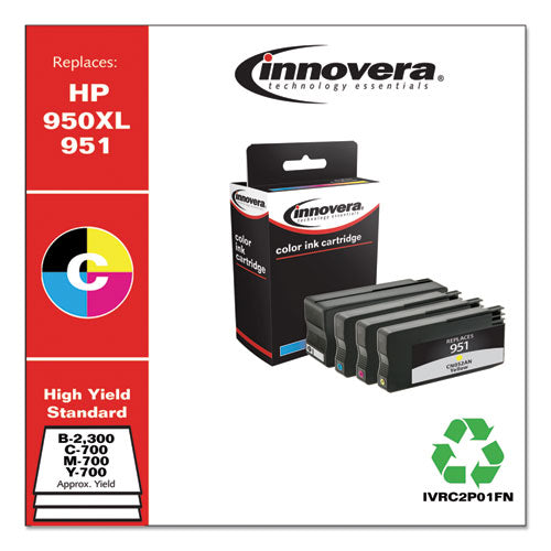 Image of Innovera® Remanufactured Black/Cyan/Magenta/Yellow High-Yield Ink, Replacement for 950XL/951 (C2P01FN), 300/700 Page-Yield