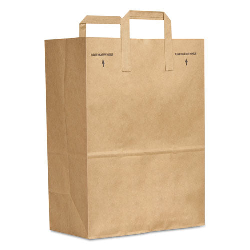 Image of Ross & Wallace Paper Products Grocery Paper Bags, #1/6 BBL Size, Natural Kraft Flat Handles, 12" x 7" x 16.25", Natural, 300/Bundle