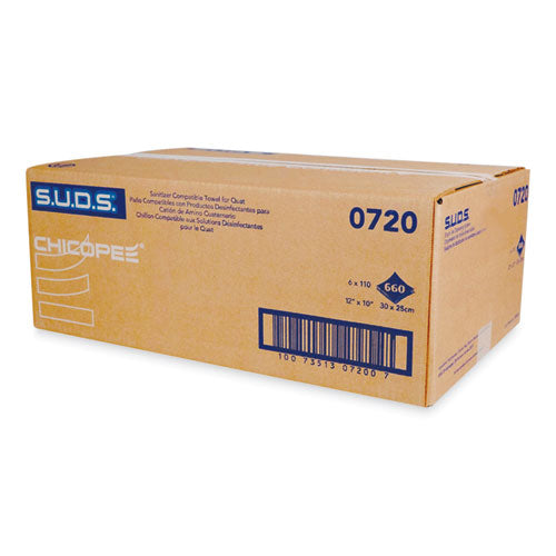 Image of Chicopee® S.U.D.S. Single Use Dispensing System Towels For Quat, 1-Ply, 10 x 12, Unscented, White, 110/Roll, 6 Rolls/Carton