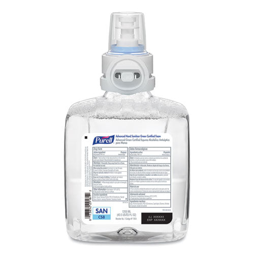 Image of PURELL® Advanced Hand Sanitizer Green Certified Foam Refill, For CS8 Dispensers, 1,200 mL, Fragrance-Free, 2/Carton
