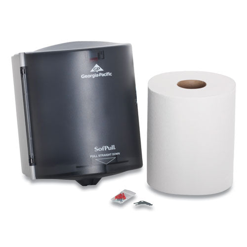 Image of Georgia Pacific® Professional Sofpull Center Pull Hand Towel Dispenser, Includes Roll Of 320 Centerpull Towels, 9.56 X 9.38 X 12.06, Gray