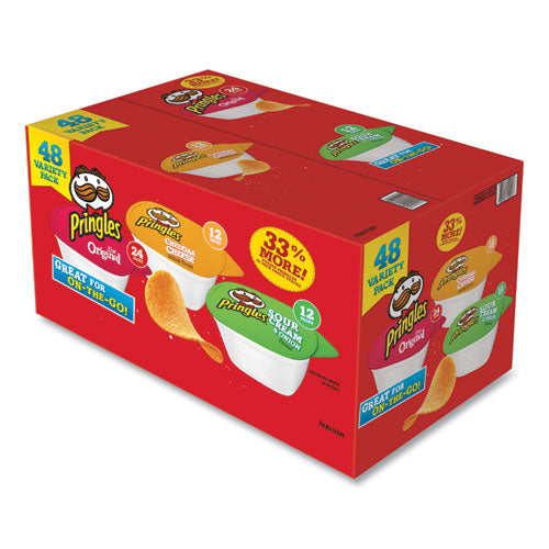 Image of Pringles® Potato Chips; Original; Cheddar Cheese; Sour Cream And Onion, 0.74 Oz Canister, 48/carton