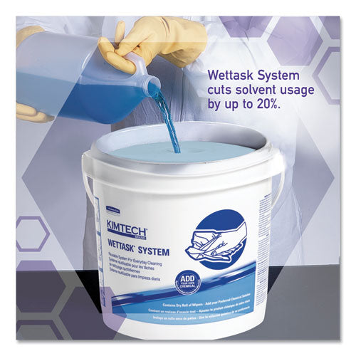 Image of WypAll® Power Clean Wipers for Disinfectants, Sanitizers,Solvents WetTask Customizable Wet Wipe System, 140/Roll, 6 Rolls/1 Bucket/CT