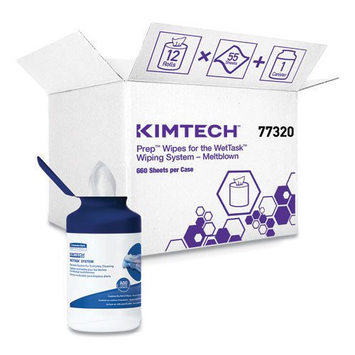 Image of Kimtech Wettask System Prep Wipers For Bleach/disinfectants/sanitizers Hygienic Enclosed System Refills, W/canister, 55/rl,12 Roll/ct