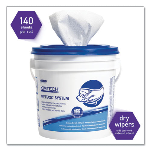 Image of WypAll® Power Clean Wipers for Disinfectants, Sanitizers,Solvents WetTask Customizable Wet Wipe System, 140/Roll, 6 Rolls/1 Bucket/CT
