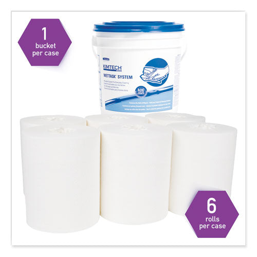 Image of WypAll® Power Clean Wipers for Disinfectants, Sanitizers,Solvents WetTask Customizable Wet Wipe System, 140/Roll, 6 Rolls/1 Bucket/CT