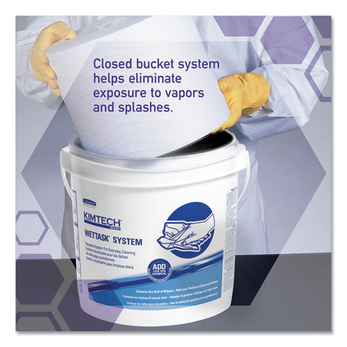 Image of WypAll® Power Clean Wipers for Disinfectants, Sanitizers,Solvents WetTask Customizable Wet Wipe System, 140/Roll, 6 Rolls/1 Bucket/CT