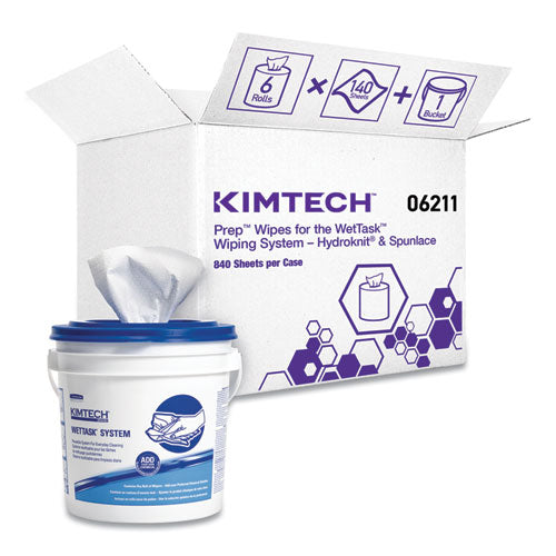 Image of WypAll® Power Clean Wipers for Disinfectants, Sanitizers,Solvents WetTask Customizable Wet Wipe System, 140/Roll, 6 Rolls/1 Bucket/CT