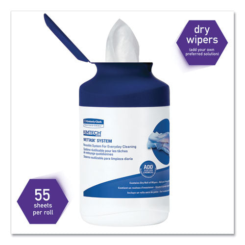 Image of Kimtech Wettask System Prep Wipers For Bleach/disinfectants/sanitizers Hygienic Enclosed System Refills, W/canister, 55/rl,12 Roll/ct