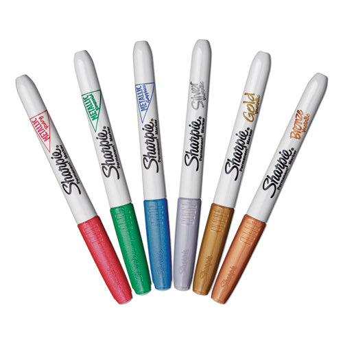 Image of Sharpie® Metallic Fine Point Permanent Markers, Fine Bullet Tip, Blue-Green-Red, 6/pack