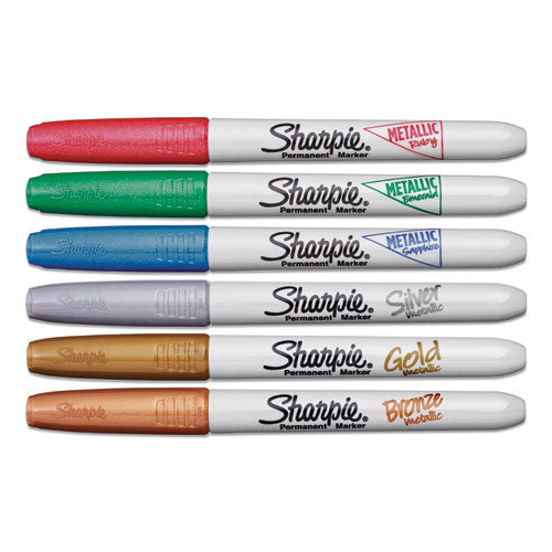 Image of Sharpie® Metallic Fine Point Permanent Markers, Fine Bullet Tip, Blue-Green-Red, 6/pack