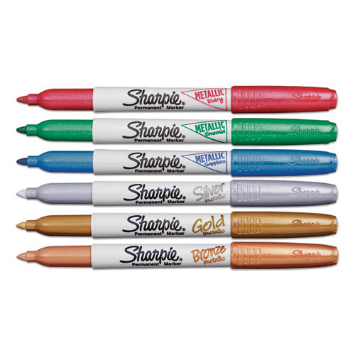 Image of Sharpie® Metallic Fine Point Permanent Markers, Fine Bullet Tip, Blue-Green-Red, 6/pack
