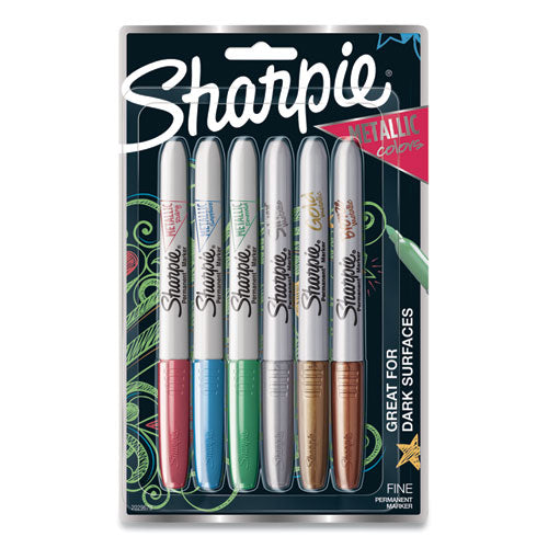 Image of Sharpie® Metallic Fine Point Permanent Markers, Fine Bullet Tip, Blue-Green-Red, 6/pack